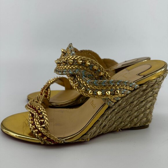 Louboutin Normandie Gold Multicolored Wedges - Size 39 - Picture 5 of 8